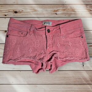 Mudd Shorts Size 5 Super Low-rise Denim Pink Lace Jeans Stretch Low Rise Hipster